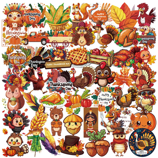50Pcs misc. water resistant fall themed stickers.