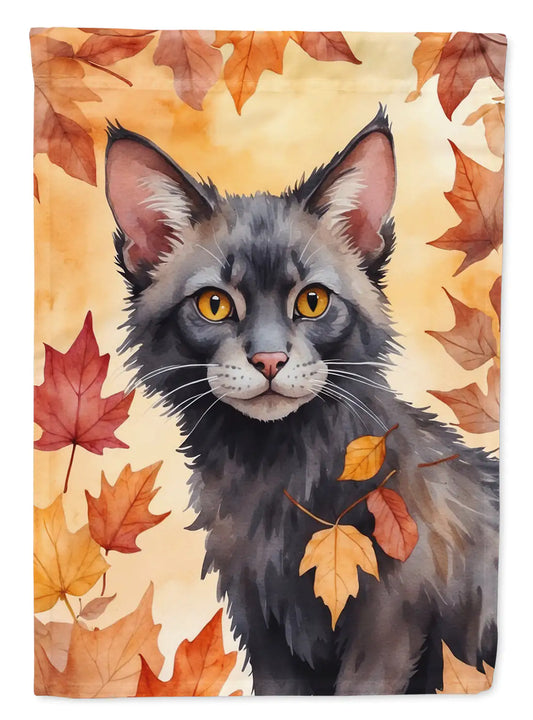 Lykoi Cat in Fall Leaves Garden Flag